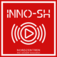 Cover des Podcasts "INNO-SH" von den Nordzentren. Roter Hintergrund mit weißer Schrift und Play-Symbol