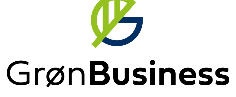Logo des deutsch-dänischen Projekts GrönnBusiness. Zu sehen ist ein der Schriftzug und darüber ein grünes Blatt.