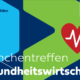 visuelles Einladungsbanner mit grafischen Pfeilelementen sowie rotem Herz mit Herzschlagsymbol. In weißer Schrift steht "Branchentreffen Gesundheitswirtschaft" im Vordergrund.